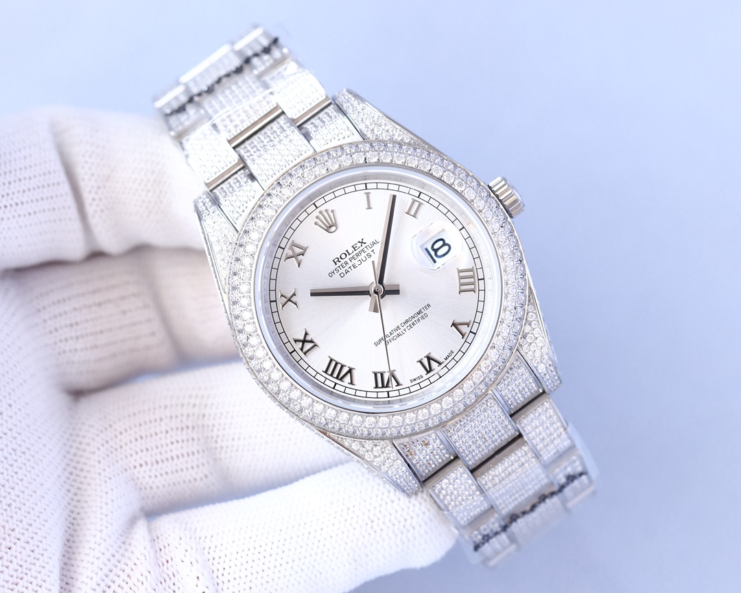White 1200- Gold 1250 diamond dial +50?? High definition real shot [Built-in Zhengmingzhu 2813 movement] Luxury LOG full diamond model!! Set craftsmanship diamond bezel! With the highest version of the setting technique! Luxurious style! Rolex Luxury 18k 
