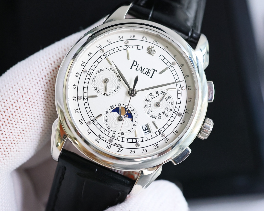 White 1450- Gold 1500. PIAGET Treasures Collection! Elegant style multi-functional watch, superior craftsmanship and complexity, dazzling and brilliant ?? with 9100 movement (zero rework) functions integrated with day/month/date/moon/SUN functions in one,