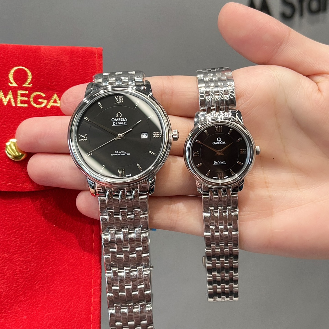 ??300 gold 320 diamonds +30
Taiwan factory paired with red packaging gift bag Omega de Ville Quartz collection watch
The women's watch measures 27.4mm and the men's watch 39mm
Imported Swiss quartz movement, 316 stainless steel case, scratch-resistant gla