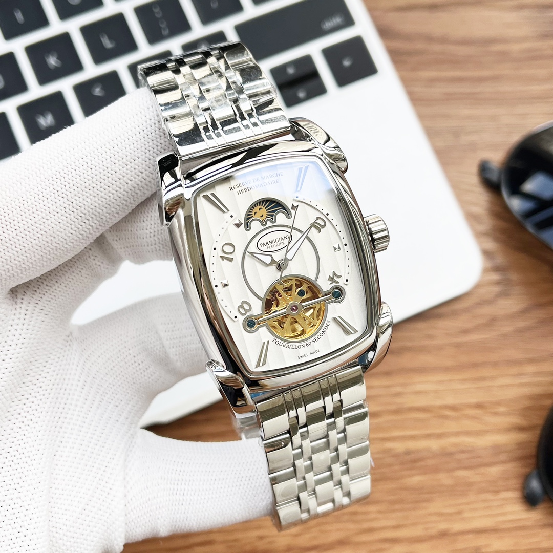 - White case 570 gold 590 steel strap plus 20
??? Classic reborn - PARMIGIANI Parmigiani Fang Heng collection for men
[Type] : Formal men 's watch (Business Fit)
[Movement] : Fully automatic mechanical movement (Shanghai Jinji, more stable timekeeping)
??