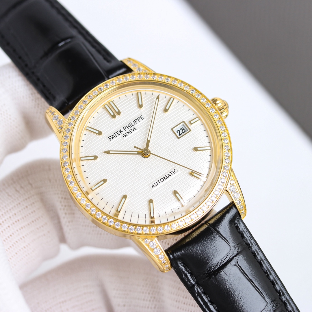 White case 1300 Gold case 1350
PATEK PHILIPPE- Hot new style, new pot lid, time-consuming up to 8 months! Ultra-thin men's automatic mechanical watch, with imported original 9015? movement, 28,800 vibrations per hour, zero repair ? quality, 40mm diameter 
