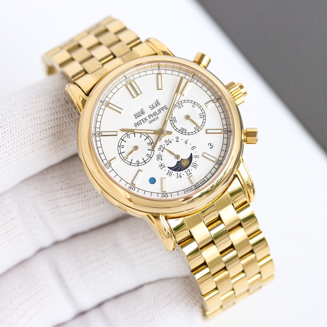 White Shell 1400 Gold shell 1450
?? V4 upgraded with a new steel band version! Patek Philippe Super Complication Chronograph collection! Carefully crafted, in terms of details:
1: The team spent more than two years meticulously designing, sparing no cost,