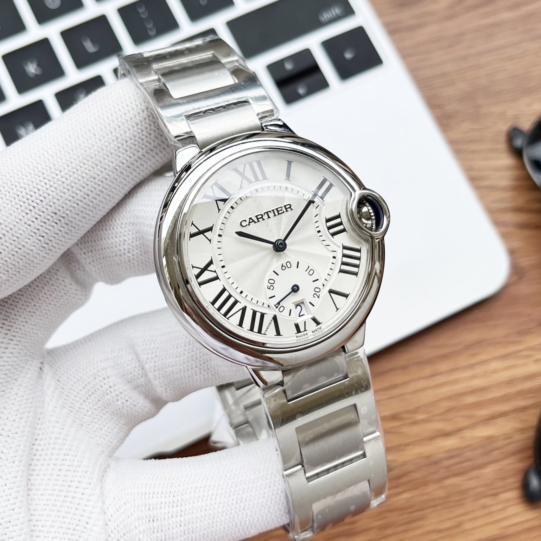 - White 340 gold 360 steel band plus 40
[Taiwan factory produce three sizes in one, 30 meters deep waterproof] Cartier Ballon Bleu series: New quartz watch with two and a half hands date display, watch lovers' expected two and a half hands small seconds w