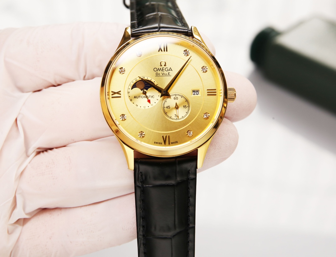 White skin P: 640. Gold ?20 (5 ?? Water resistance, swimmable ??!)
Omega - Sun Moon Star series, with custom original imported 8219 movement (0 repair 0 after-sales), 24 hours/true moon phase display, 5-position small seconds. Double sapphire crystal, Ita