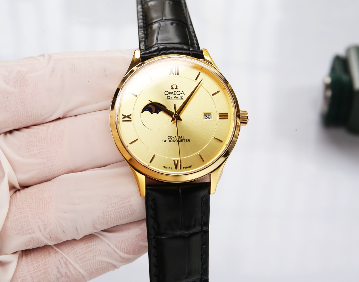 White leather P:700. Steel band ?20 (5 ?? waterproof, swimmable ??!)
Omega - Sun Moon Star series, with custom original imported 8217 movement (0 repair 0 after-sales), 24 hours/true moon phase display, 5-position small seconds. Double sapphire crystal, I