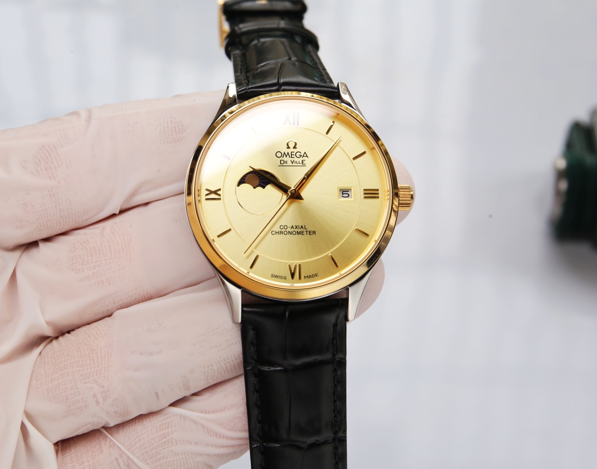 White leather P:700. Steel band ?20 (5 ?? waterproof, swimmable ??!)
Omega - Sun Moon Star series, with custom original imported 8217 movement (0 repair 0 after-sales), 24 hours/true moon phase display, 5-position small seconds. Double sapphire crystal, I