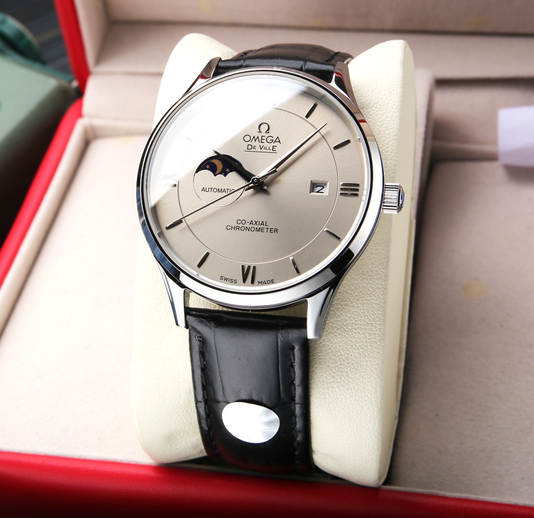 White leather P:700. Steel band ?20 (Waterproof 5 degrees, swim-safe ??!)
Omega - Sun Moon Stars series, with custom original imported 8217 movement (0 repair 0 after-sales), 24 hours/true moon phase display, 5-digit small seconds. Double sapphire crystal