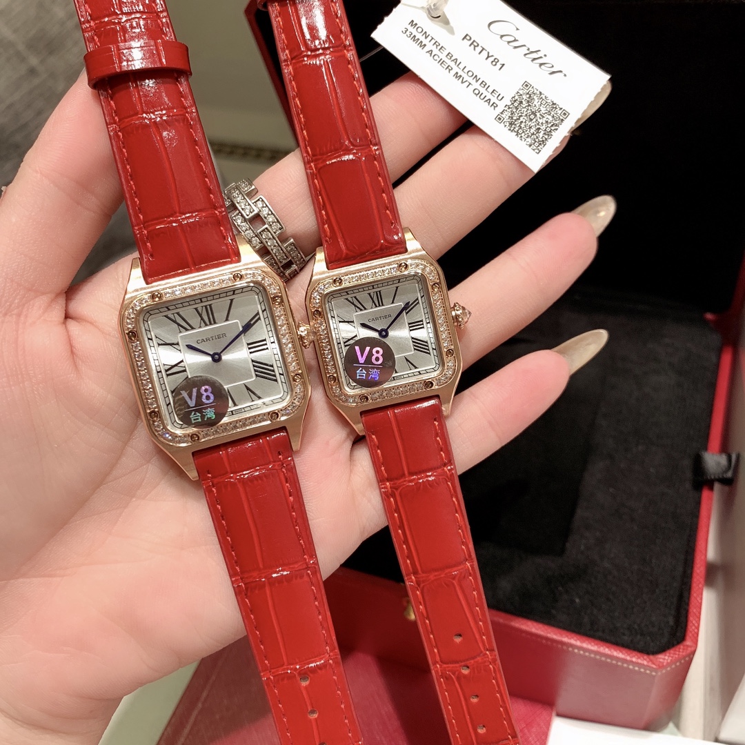 White diamond 260 Rose diamond 280
CARTIER -CARTIER ?????? [Upgraded quality] Santos-Dumont Cartier Santos-Dumont ultra-thin collection watch, couple pair, neutral model, 316L steel case, spinel round crown, sunray brushed finish, classic Roman numeral ho