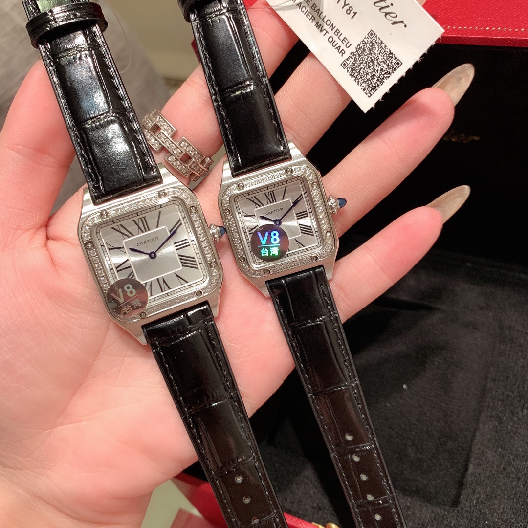 White diamond 260 Rose diamond 280
CARTIER -CARTIER ?????? [Upgraded quality] Santos-Dumont Cartier Santos-Dumont ultra-thin collection watch, couple pair, neutral model, 316L steel case, spinel round crown, sunray brushed finish, classic Roman numeral ho
