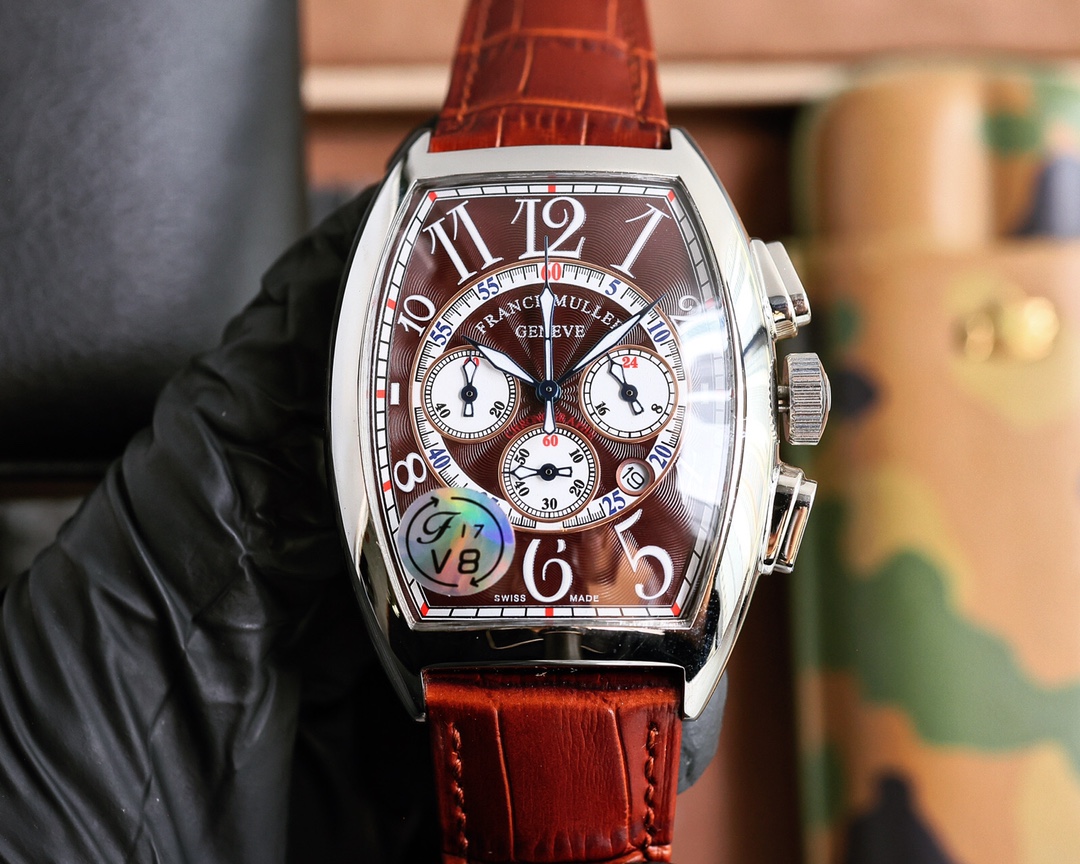 ?? Franck Muller 40*52mm barrel-shaped case Japanese multi-functional quartz movement top layer calfskin strap original pin buckle unique F M style only made for your own use