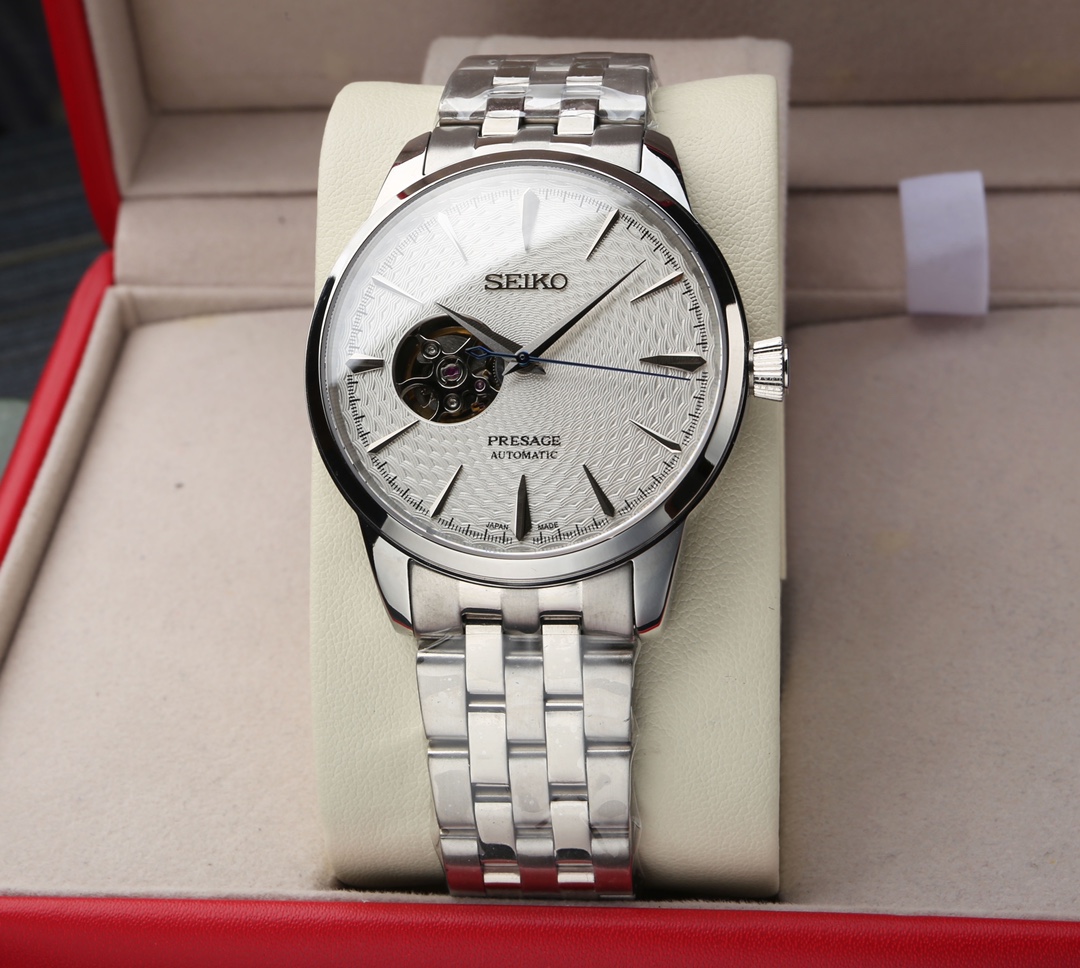 Steel band P: White 600. Gold ?20.
Seiko -seike. Collection: PRESAGE, one-to-one reproduction, Cocktail collection, 316 stainless steel case strap, double sapphire glass, original movement NH38, 300m water resistance ???? with folding clasp. Dimensions: 4