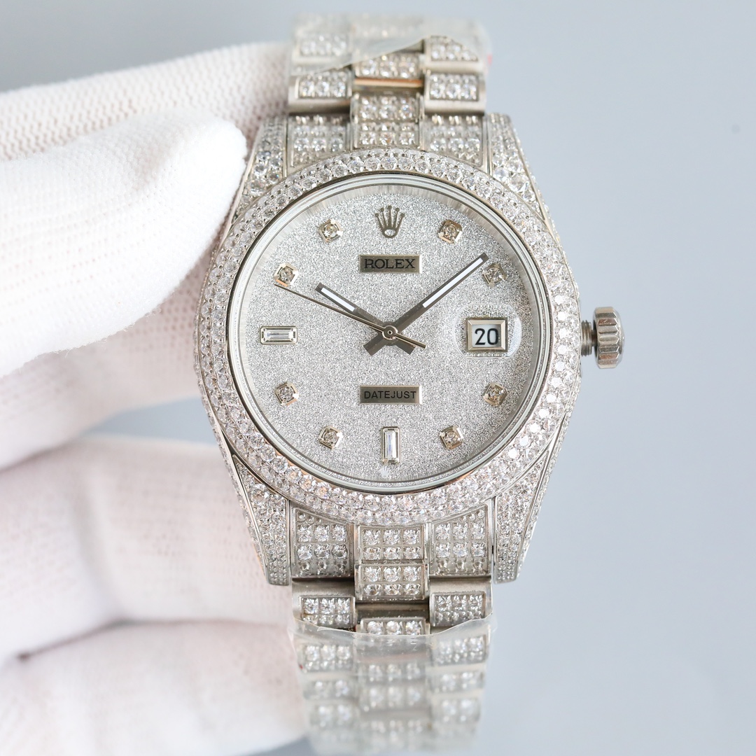 Hd real shooting of the starry sky Luxury Log full of diamonds!! 41mm original diameter! With imported 3135 backlit automatic mechanical movement! Rolex Luxury 18k nanotechnology! Full diamond original strap! Crafted with over 2,300 AAA zircon stones! Mak