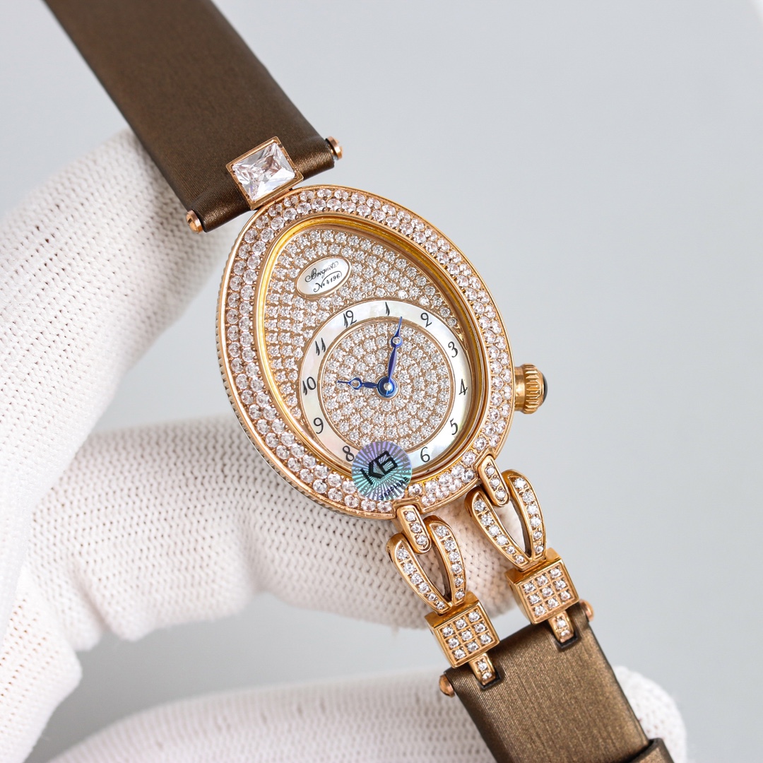 Aperture White case 800 Gold case 850 with diamonds plus 150 (plus 150 for full diamond face)
Produced by AW. REINE DE NAPLES[Rose] High quality ladies' Swiss quartz movement ladies' watch, inspired by the world's first wristwatch created by Breguet for Q