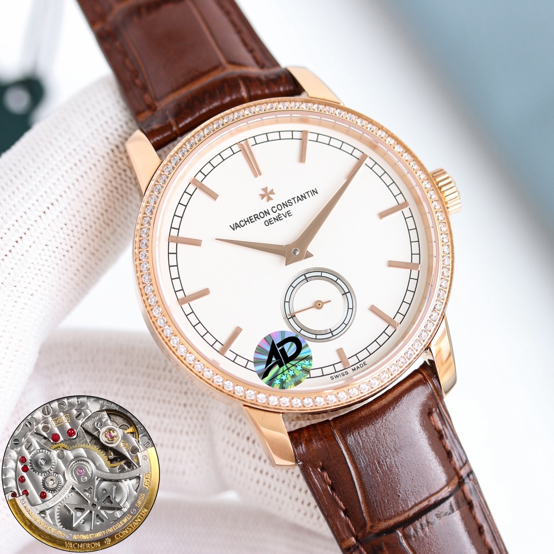 Vacheron Constantin VC Heritage Collection men watch 1? Equipped with 4400as automatic mechanical timekeeping accuracy Power reserve 40 hours Water resistance 30 m 2? Diamond-encrusted three-dimensional hour markers 3? Case in 316L stainless steel crystal