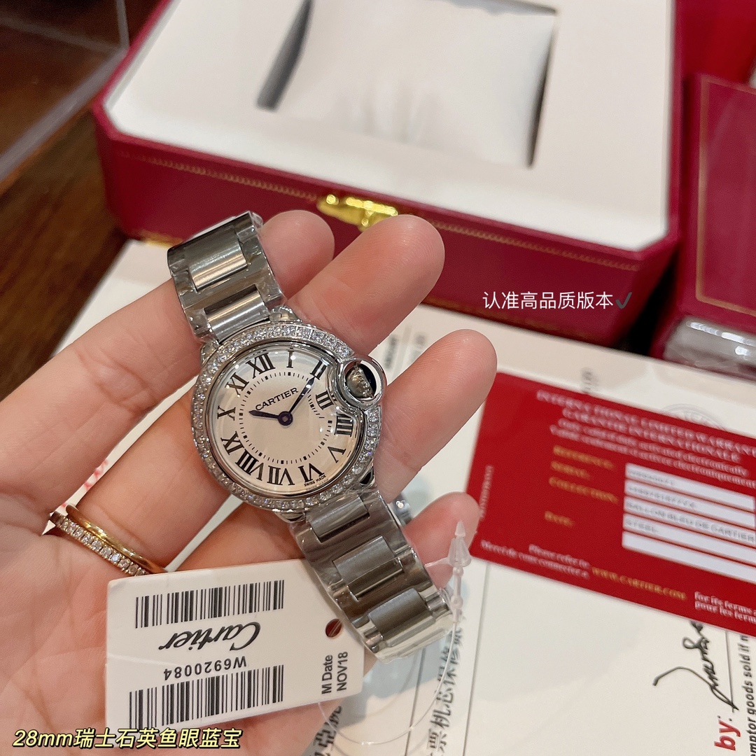 360.380?? real photos ?? Cartier Ballon Bleu 28mm arrived from Taiwan factory! Premium Store synchronized ? Single row diamond Swiss quartz movement Fish ?? Sapphire glass small size super exquisite Small fairy welfare must-have for everyone [Heart] Class