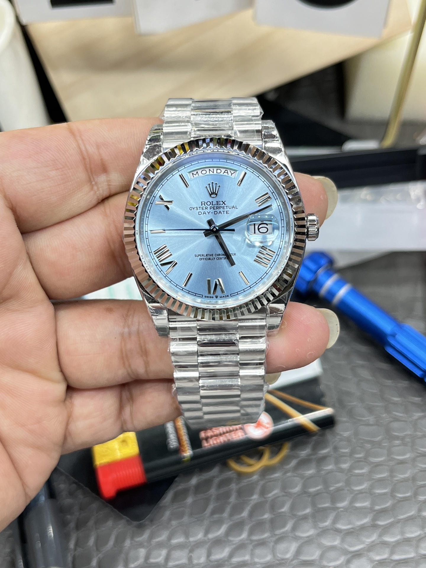 360 yuan Rolex counterweight Datejust Sunday /41mm ice blue dial/Shanghai 3255 fully automatic mechanical / 171g weight