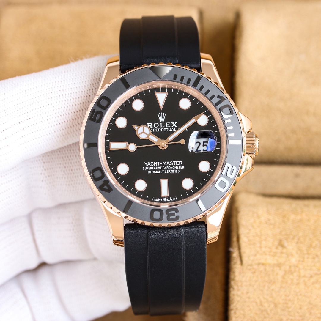 Rolex 42MM Yacht-Master, tough and charming! Polished lettering on the surface, top-quality Swiss ice blue luminescent, fine background, color matching! Original consistent bidirectional rotatable ceramic ring mouth (rotatable on both sides)! The case is 
