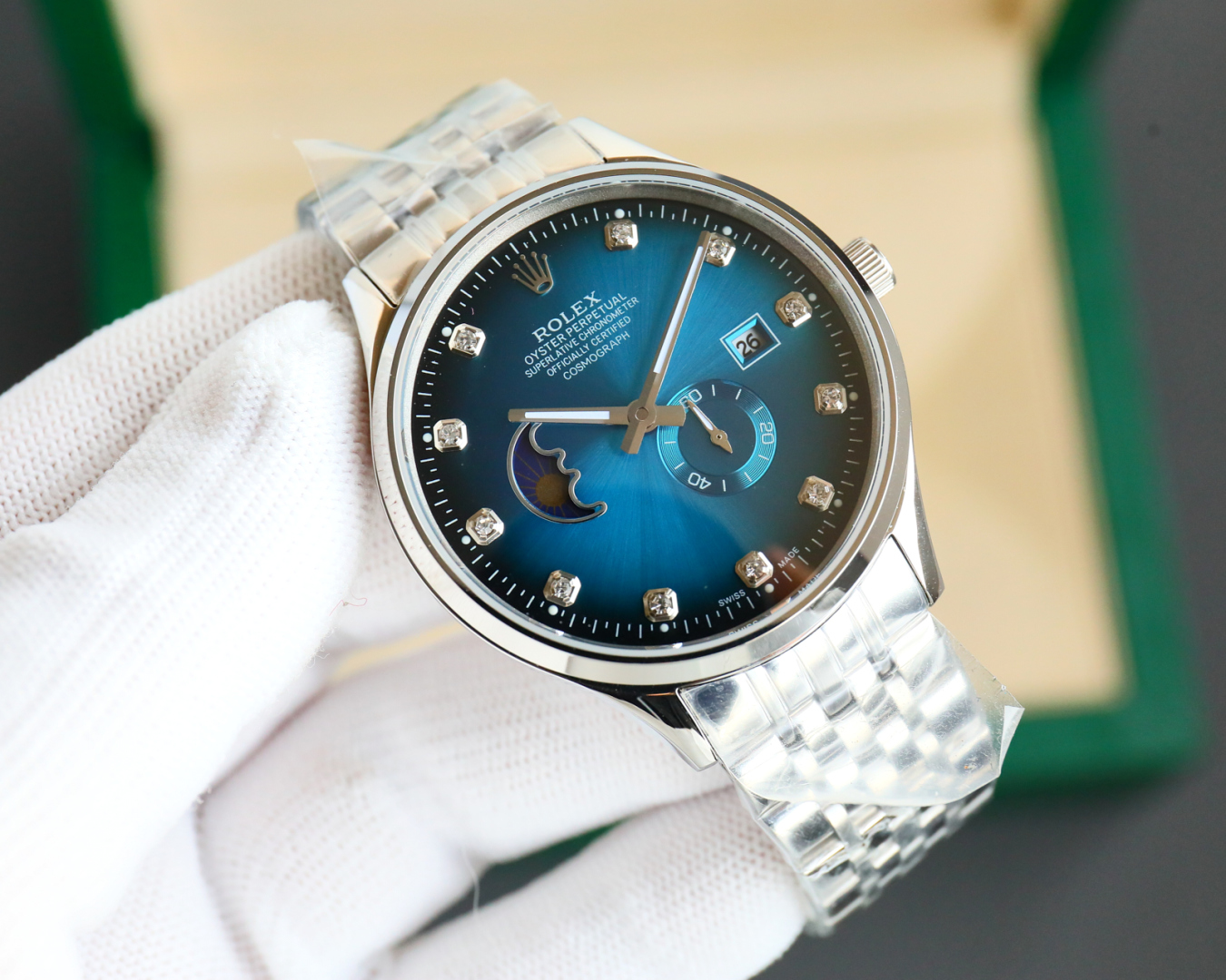ROLEX Datejust series features a simple 2.5-hand layout, with a crescent-shaped sun, moon and stars at the 9 o 'clock position, Taiwan factory J5, Sun, Moon and stars series, equipped with a custom original imported 8219 movement (0 repair 0 after-sales s