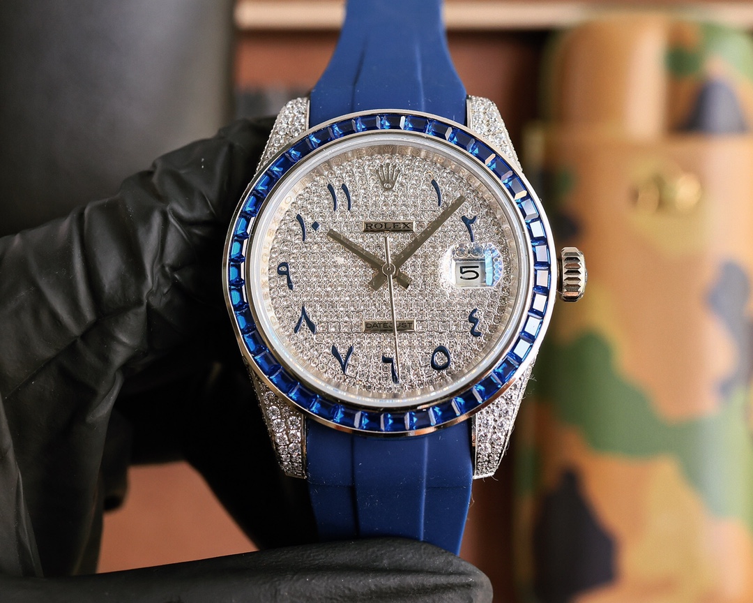 Rolex full diamond Luxury 18k nanotechnology! Crafted with AAA zircon! With a fully automatic mechanical movement!! The entire case and steel band are set with Swarovski crystal diamonds! Make it shine better under the light! New custom curved head with t
