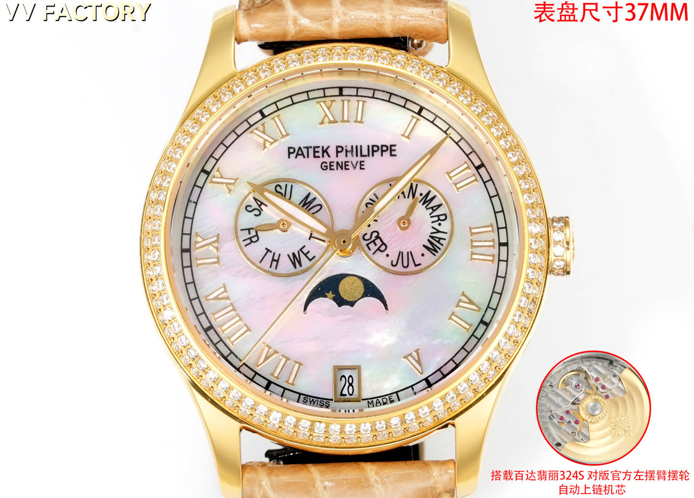 SJ produces semi-diamond 1950 and full diamond 2050
VV Factory 's latest Patek Philippe PP ??AF1 complication timepiece ?PP sister model
??38mm size 4947G,4947R,4948G,4948R
?? 37 mm size 4936 g, 4936 r, 4936 j, 4937 g, 4937 r
Equipped with a multi-functio