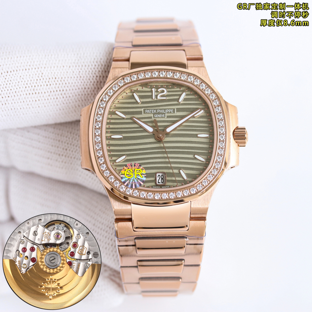 SJ white case 1350 Gold case 1400 diamonds ?50
GR Factory Wall crack Recommendation V2 version Patek Philippe PP Nautilus series ??R69 Nautilus 7118 series high appearance level women's watch ?? [2025 Super divine masterpiece Top Version] Patek. Patek Phi