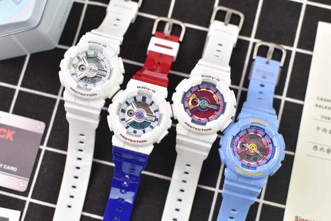 baby Baby CASIO G-SHOCK ga110 series - Top edition! Main features: 45-degree automatic hand-lifting light, shock-resistant and water-resistant, World Time, countdown, alarm, intermittent alarm, calendar.