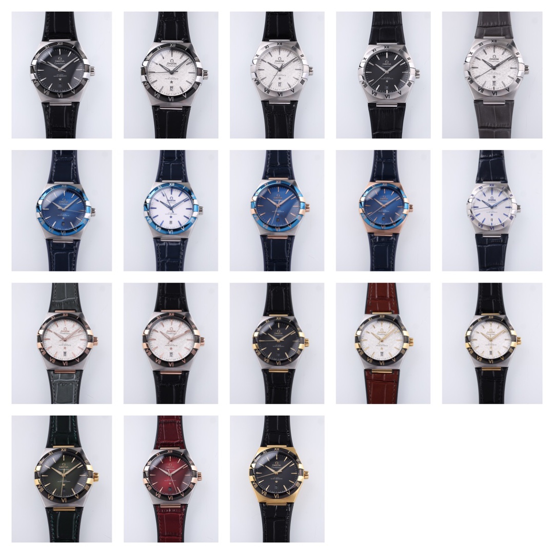 A family photo of Omega Constellation five generations with rubber-coated caseback