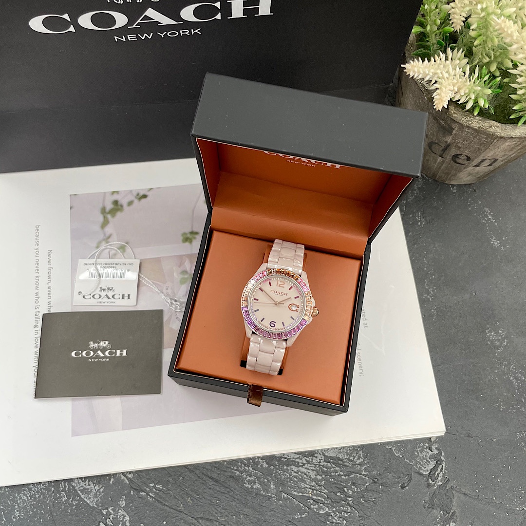 Batch ??360,COACH/ Coach GREYSON collection ceramic women's watch with colorful gradient hour markers. Model: 14504020. Size: 36mm with button-button butterfly clasp!