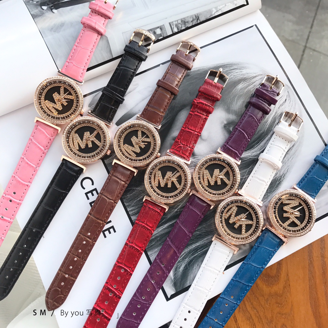 ?? Leather 65?? New MK Chronograph stylish women's watch ???? Bezel Full circle zirconia ???? Center Chronograph ?? Neat and stylish design style. ?? Leather 65 New MK Time Run watch Style women's watch Bezel full circle zirconia Center Time Run series Ne