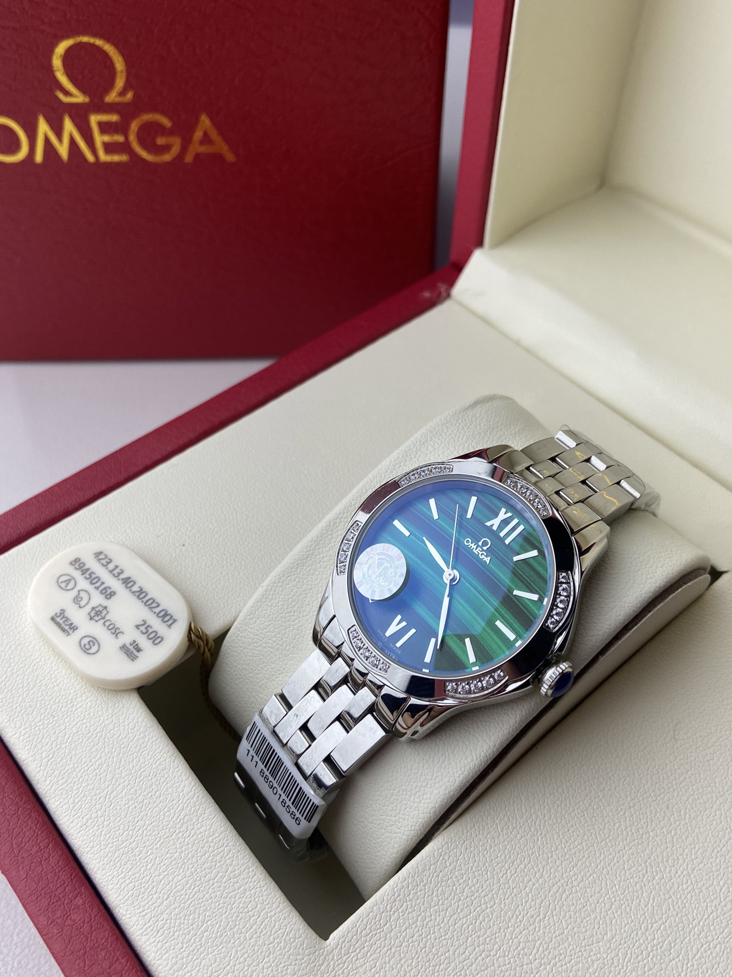 ??400 diamond-encrusted +50?? Hot sale!! OMEGA ~ OMEGA Goddess must-have Quartz watch Imported quartz -3 hand movement Blue-plated glass mirror 316 stainless steel diamond-encrusted case Stainless steel strap 36mm diameter 9mm thickness