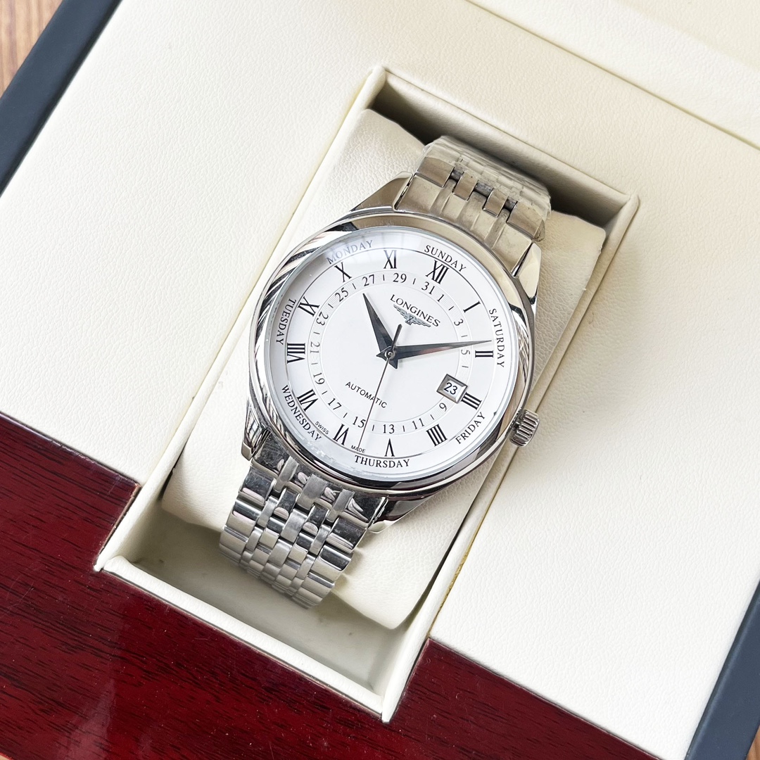 Belt 550, steel belt 570. [Simple design Elegance] Longines Men Watch Citizen Mechanical Movement Mineral tempered glass 316L Stainless steel case Stainless steel/genuine leather strap Fashionable style Business Casual Size: 40mm diameter 12mm thickness