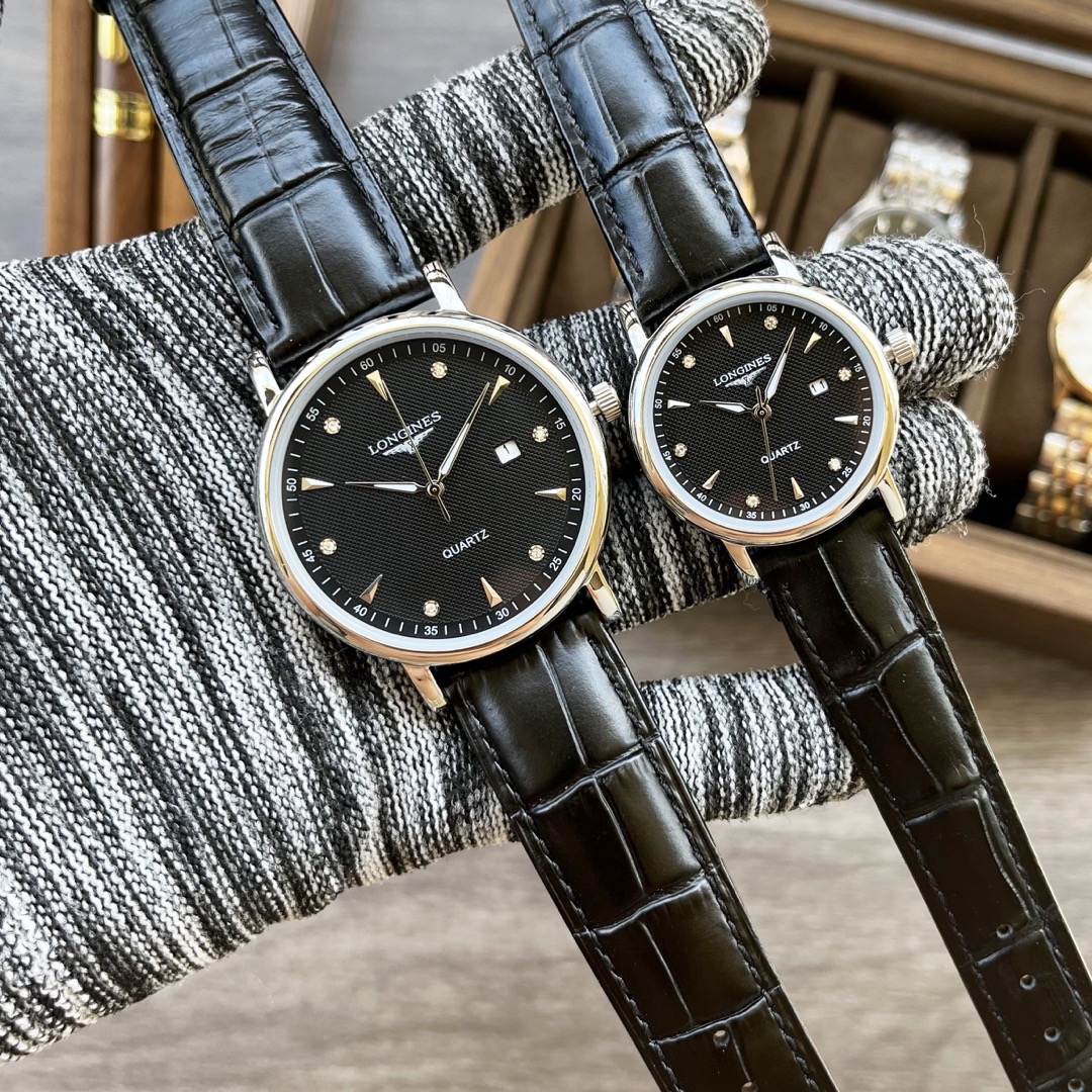 Brand: Longines
Style: New couple quartz watch
Movement: Imported quartz - 3-hand movement
Mirror: Mineral glass mirror
Case: 316L stainless steel case
Strap: Genuine cowhide strap/pin buckle
Size: 40mm thick 8mm for men
Size: 30mm thick 8mm for women
Wel