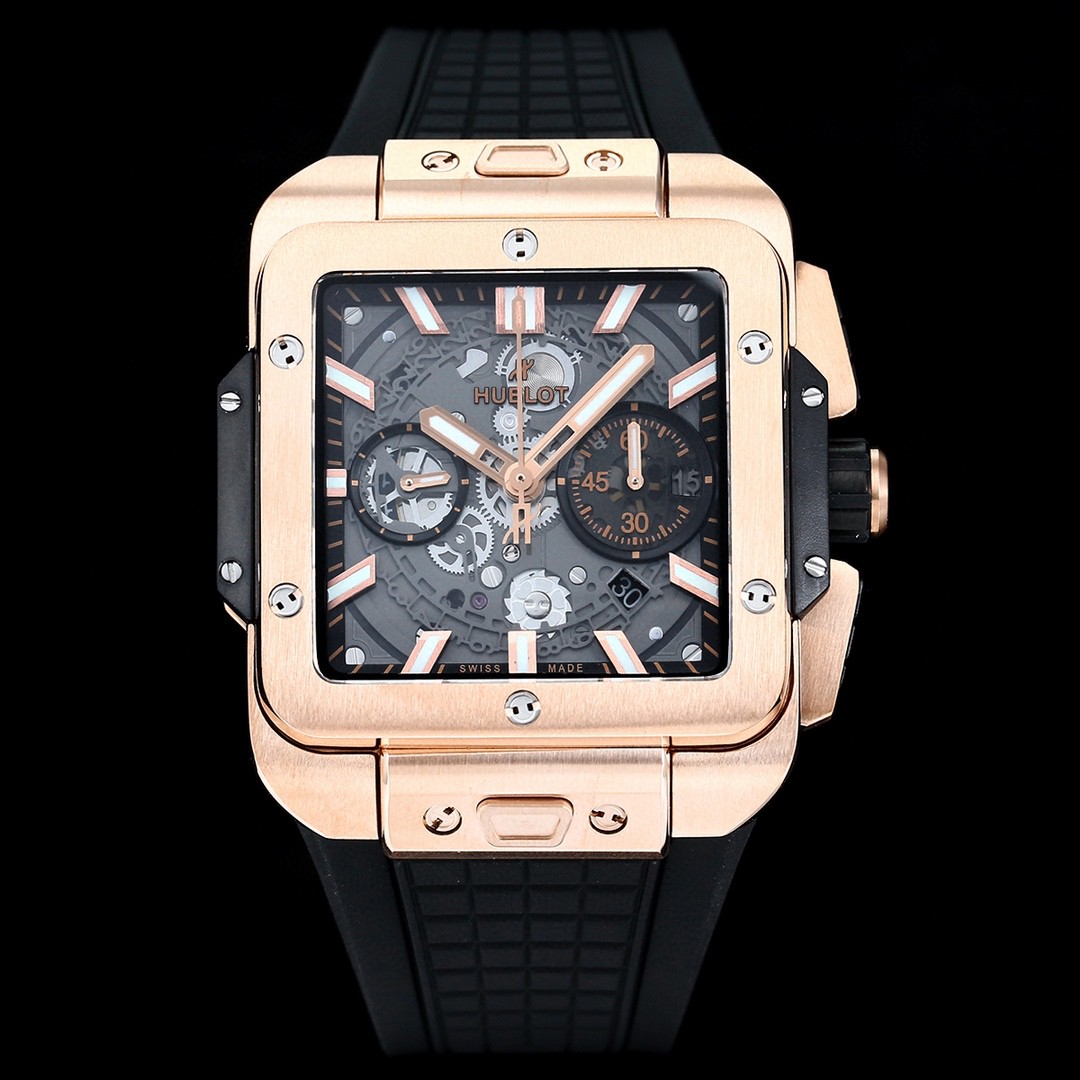 HUBLOT, a new core creation, proudly presents the new SQUARE BANG UNICO watch. Crafted from Hublot square Big Bang stainless steel, it is lightweight, comfortable to the touch, and cost-free. It features sapphire glass, textured rubber straps from the Big