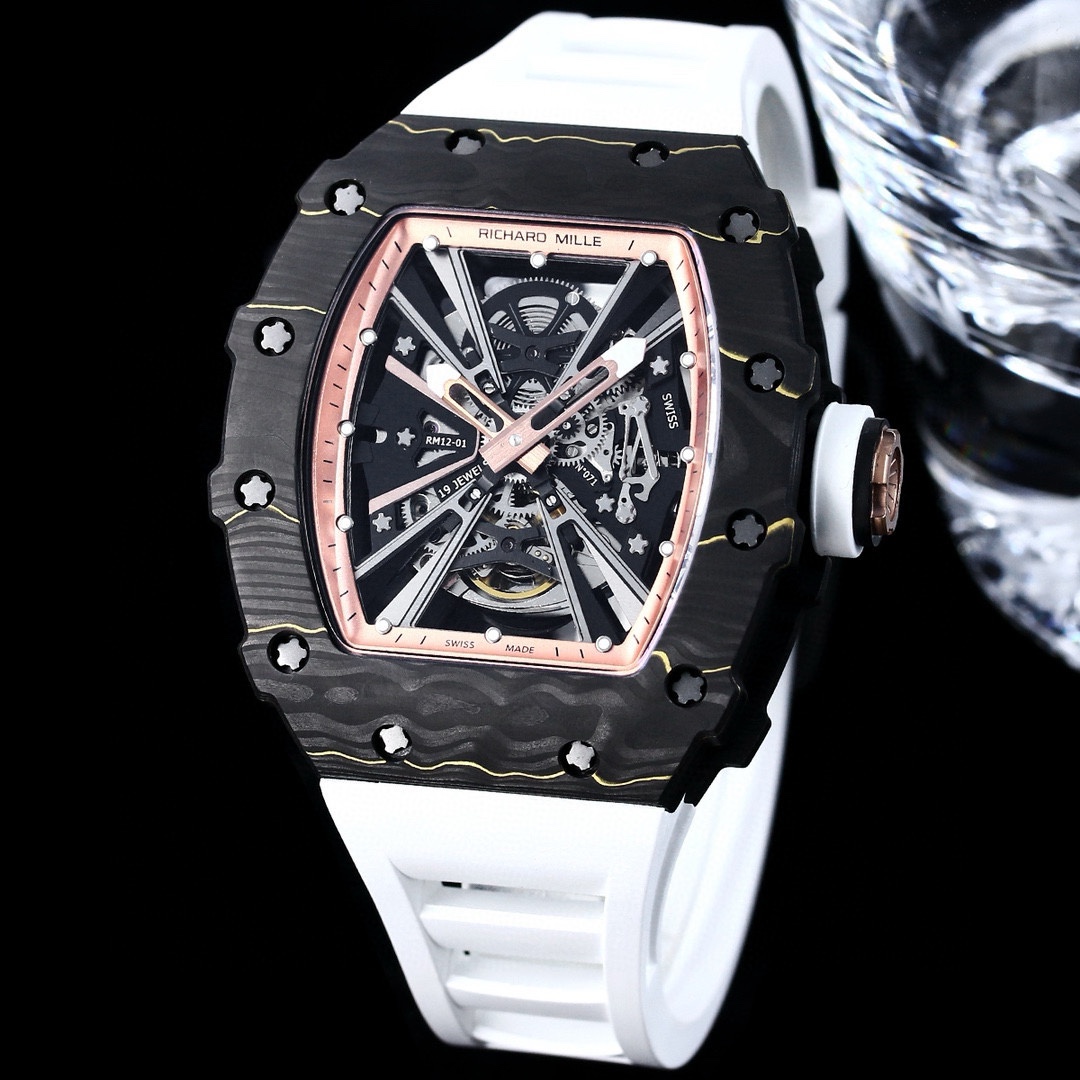 Upgrade V3
[RICHARD MILLE] Richard Mille RM12-01 integrated Flywheel watch, with both carbon fiber and quartz fiber case materials, available in three colors: pure black carbon fiber, gold carbon fiber + white quartz fiber. With sapphire crystals, each st