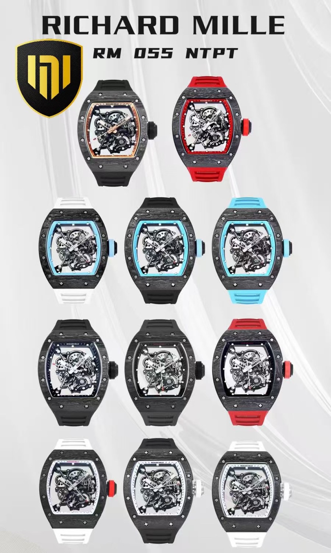 "NEW Factory" Richard Mille Ultra Light NTPT All-Carbon fiber watch: RM055 Integrated movement! The rm55 ABU Dhabi Yas Marina Circuit Global Limited Edition watch has an ultimate visual impact
1 ? Movement: Exclusive development original: RMUL2 integrated