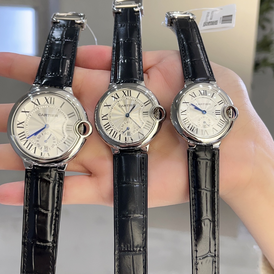 Taiwan factory Cartier Ballon Bleu collection of three sizes in one: New quartz watch with two and a half hands date display, the expected two and a half hands small seconds with date function, double sapphire glass crystal, 316 stainless steel case, stee