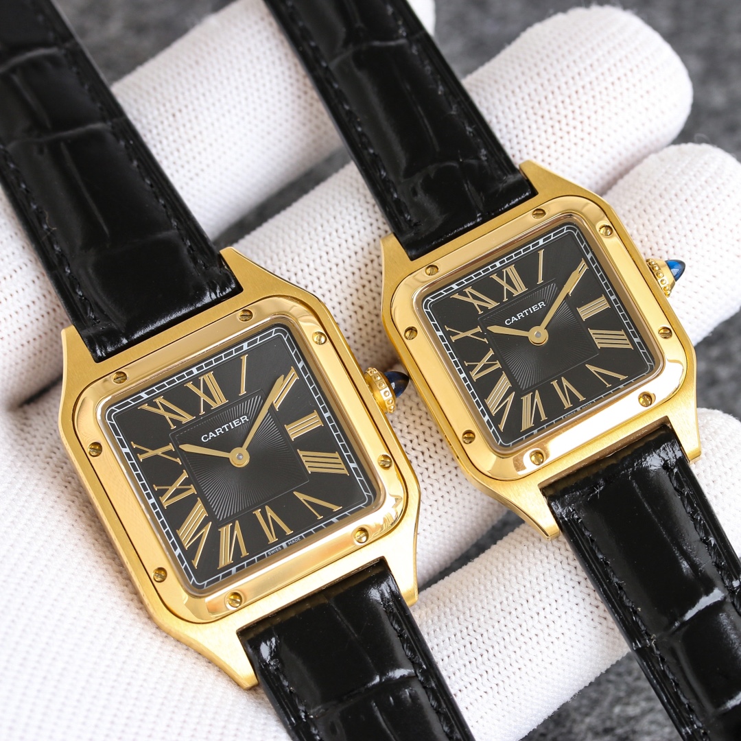 Taiwan factory Dumont, the latest lychee peel, large, medium, small, three sizes, Cartier Santos-Dumont series, Swiss quartz movement! Silver-plated dial! The new Santos-Dumont men's and women's watches were introduced at the 2021 Geneva Watch Show. The o