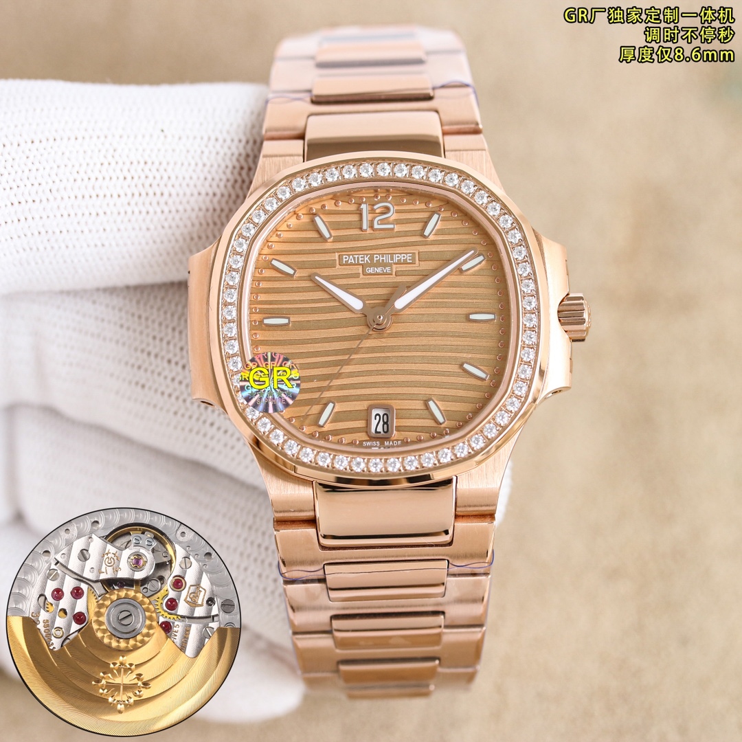 2025 White 1350 pattern 1400 brick ?50, ??GR New women's watch v2 version highly recommended PP5711 women's Nautilus. Welcome to compare the details:
1 ? with exclusive custom 9015 modified Cal.324sc integrated automatic movement, adjust time without stop