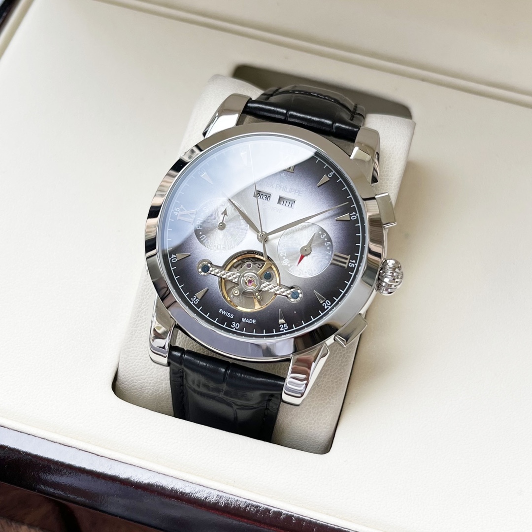 Uni-president 550. [Classic Design Elegance] PATEK PHILIPPE Men watch Automatic mechanical Movement Mineral tempered glass 316L Stainless steel case Genuine leather strap Simple and elegant Business Casual Size: 42mm diameter 12mm thickness