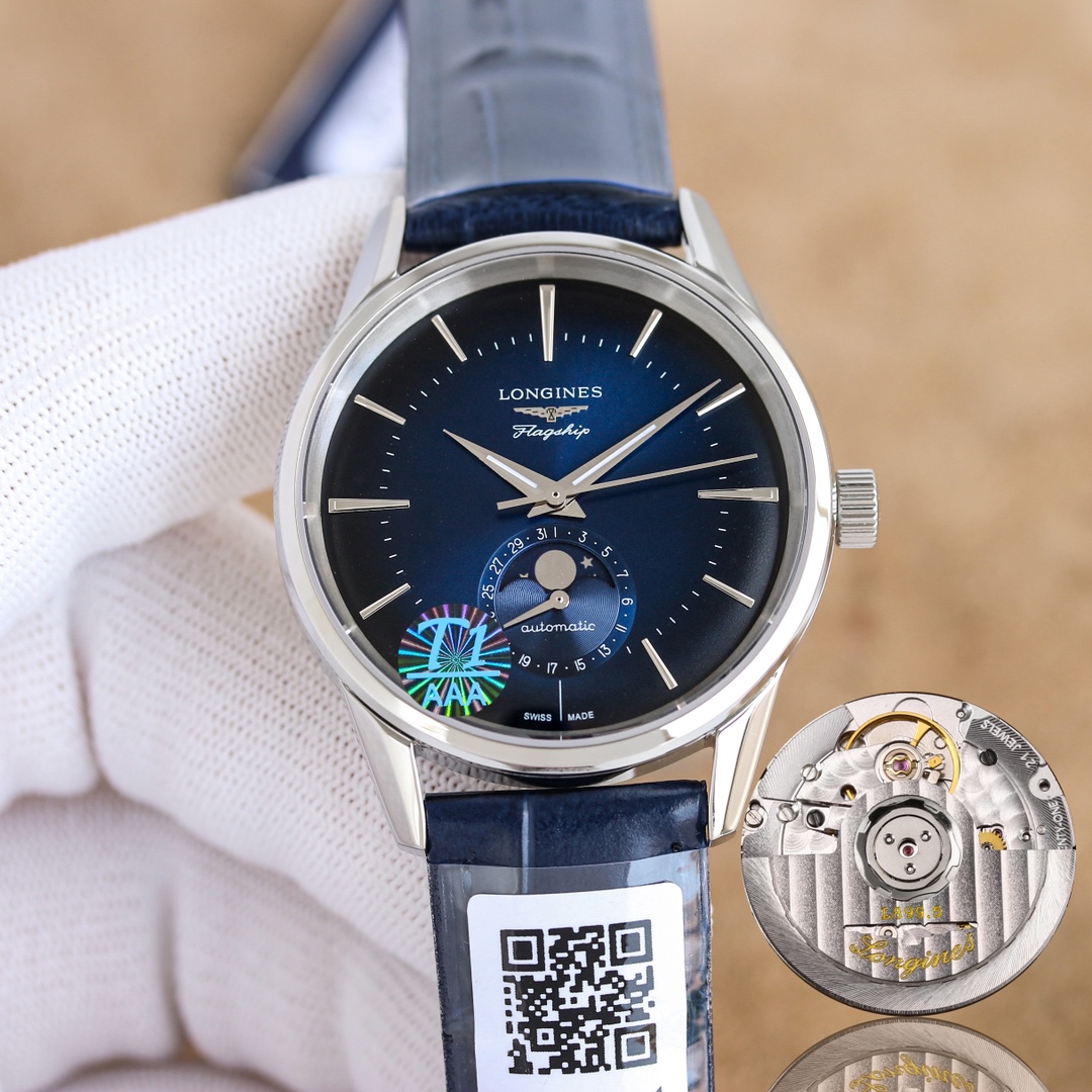 Uniform 1400 (three sizes in one)
3D first release: Longines Flag Classic Reissue Sun Moon Star Watch, new release!
1 The dial: With a curved design, it is paired with sunray, luminous coating on the hour and minute hands, clearly showing the time day and