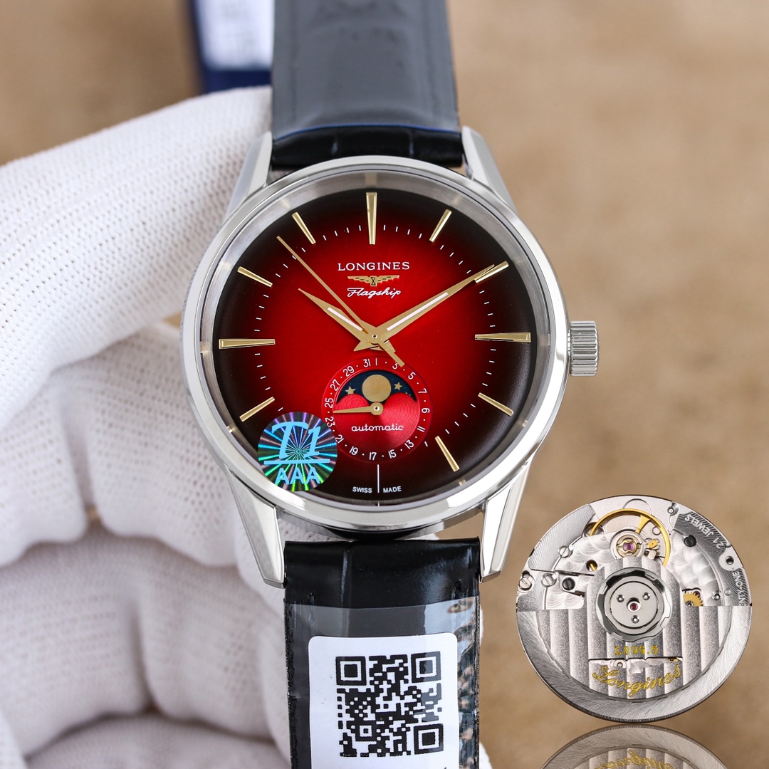 Uniform 1400 (three sizes in one)
3D first release: Longines Flag Classic Reissue Sun Moon Star Watch, new release!
1 The dial: With a curved design, it is paired with sunray, luminous coating on the hour and minute hands, clearly showing the time day and