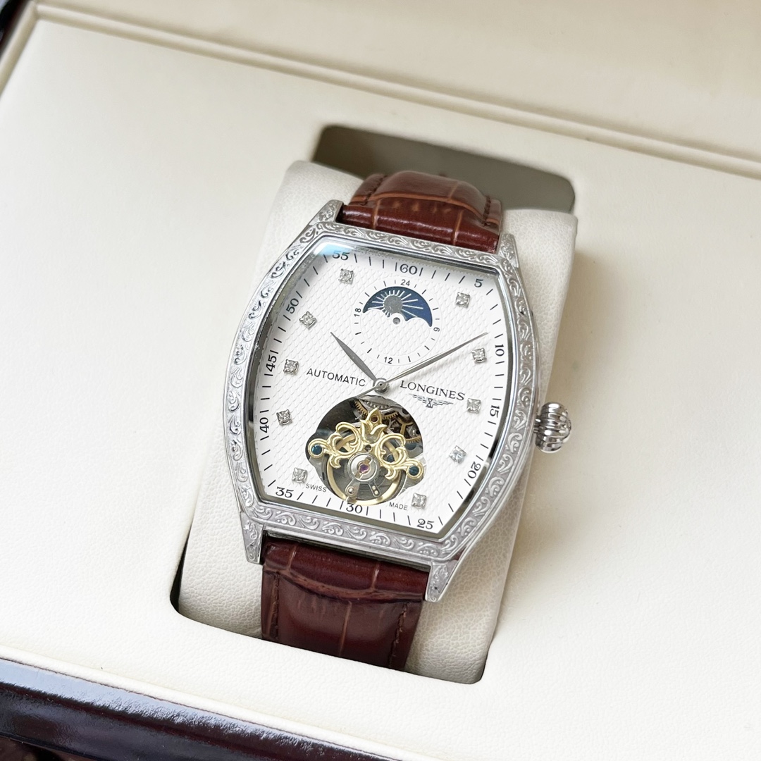 Uniform 600. [New design Classic and Versatile] Longines Men watch Automatic mechanical Movement Mineral tempered glass 316L Stainless steel case Genuine leather strap Stylish and elegant Business Casual Size: 42mm diameter 12mm thickness