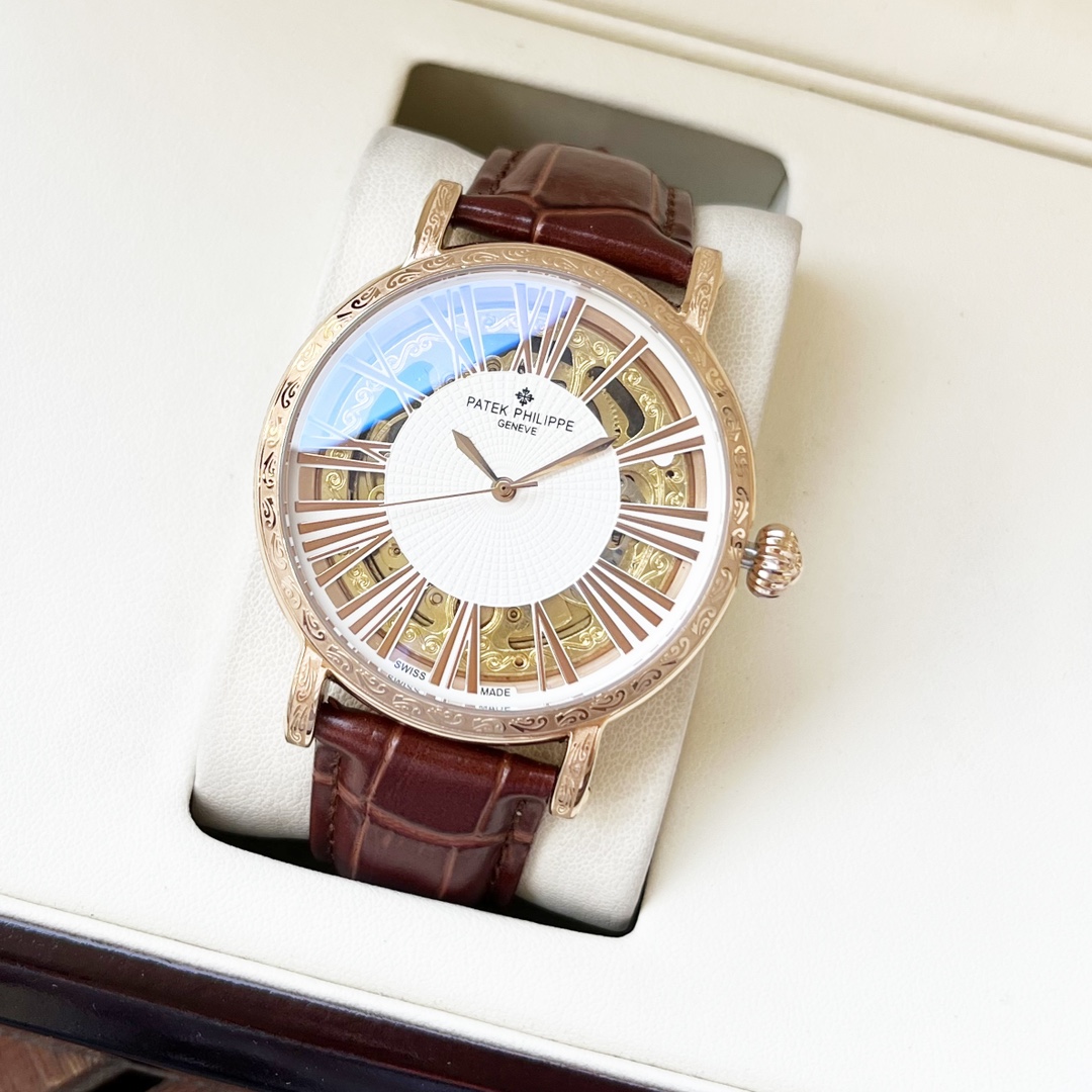 Uniform 600. [New Design Elegance] PATEK PHILIPPE Men watch Automatic mechanical Movement Mineral tempered glass 316L Stainless steel case Genuine leather strap Fashionable Casual Business Essential size: 42mm diameter 12mm thickness