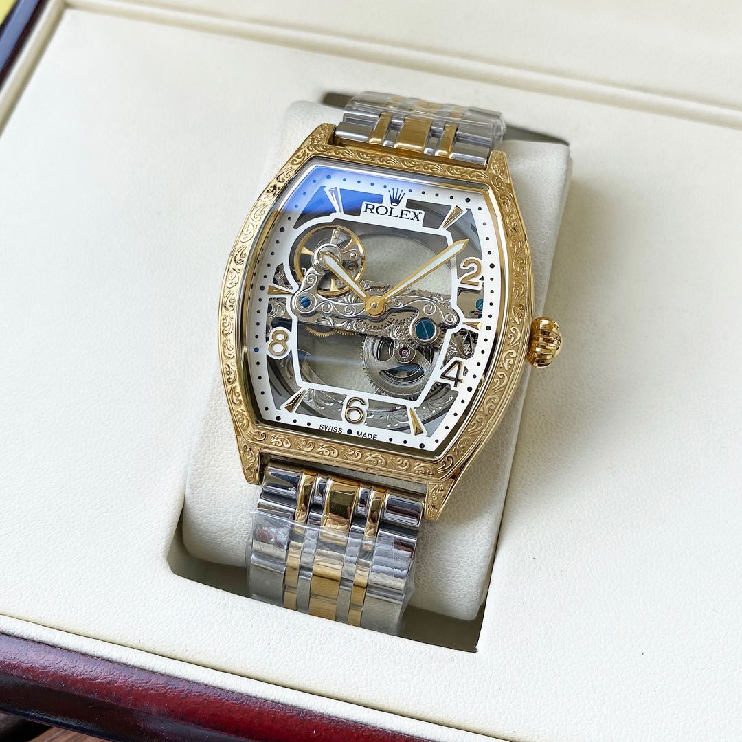 Uni-620. [Stylish skeletonized Elegance] ROLEX -ROLEX men watch Automatic mechanical Movement Mineral tempered glass 316L Stainless steel case Genuine leather strap Simple and elegant Business essential size: 42mm diameter 12mm thickness