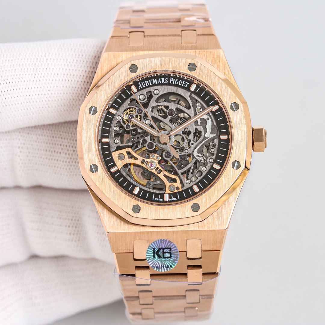 Uniform: 2100
GR New Audemars Piguet Royal Oak Offshore 15407ST.OO.1220ST.01 Men's mechanical watch Calibre 3132 integrated movement, 41mm diameter, 9.9mm thick dark grey dial shape: Round dial material: Skeletonized dial with rose gold fluorescent three-