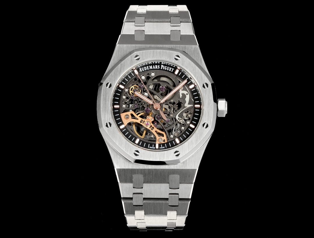 Uniform: 2100
GR New Audemars Piguet Royal Oak Offshore 15407ST.OO.1220ST.01 Men's mechanical watch Calibre 3132 integrated movement, 41mm diameter, 9.9mm thick dark grey dial shape: Round dial material: Skeletonized dial with rose gold fluorescent three-