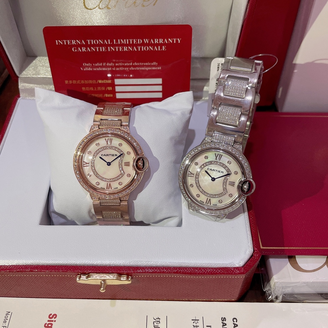 500.520??New Cartier Ballon Bleu collection! Single row of diamonds at four corners ?? Luxury edition latest jewels set with diamonds true nail design style ? Shell dial set with diamonds, exuding luxury effect in real beauty ?? Swiss quartz movement size