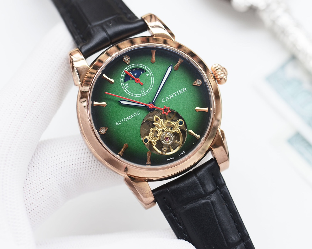Exclusive: 500
Brand: CARTIER -CARTIER????
Type: Men 's watch ????
Case: Top 316 stainless steel L
Strap: Imported calfskin strap
Movement: Fully automatic imported mechanical movement ??
Mirror: Mineral scratch-resistant mirror glass
Size: 44mm diameter 
