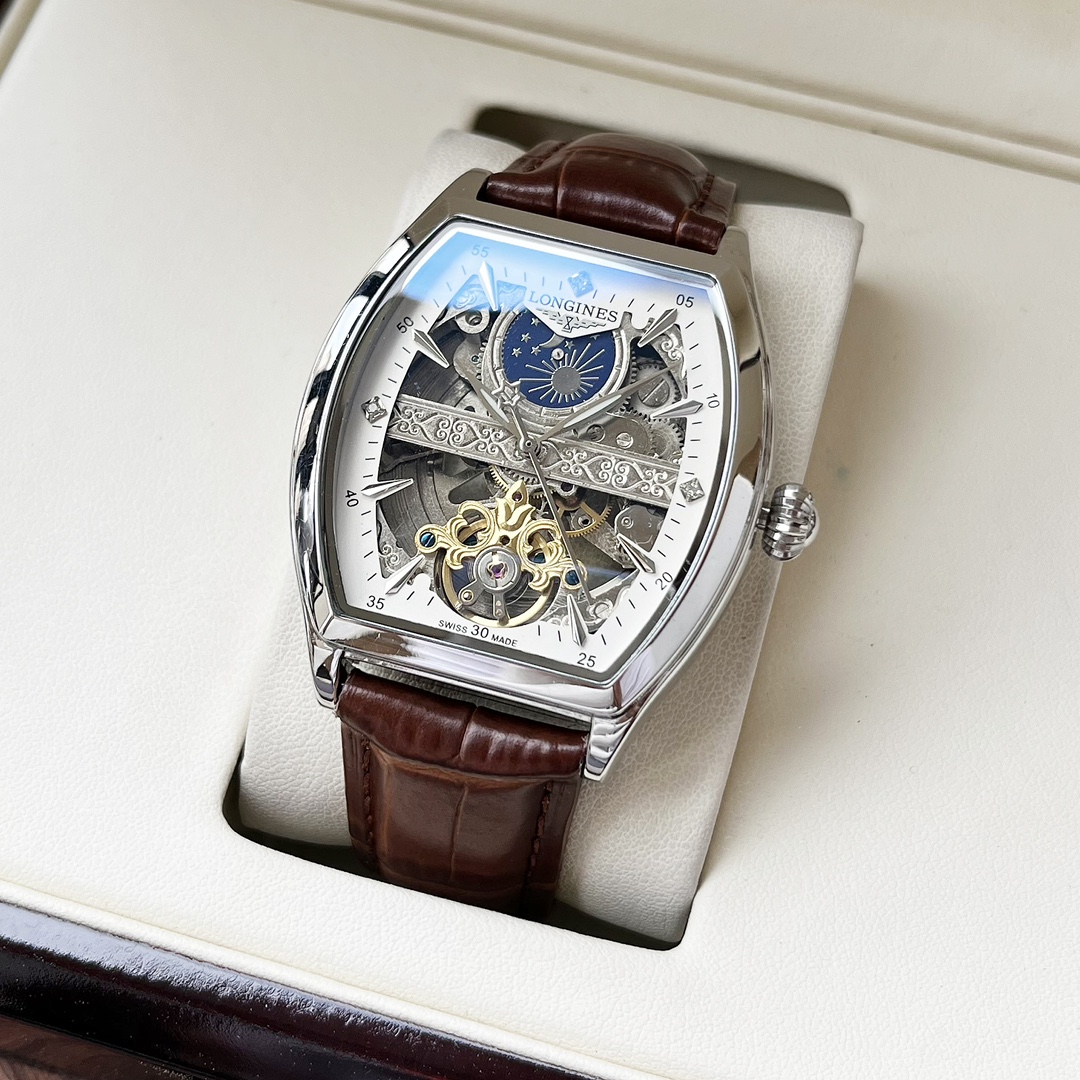 520. [New skeletonized elegance and grandeur] Longines Men's watch Automatic mechanical movement Mineral tempered glass 316L Stainless steel case Genuine leather strap Fashionable casual Business essential size: 42mm diameter 12mm thickness