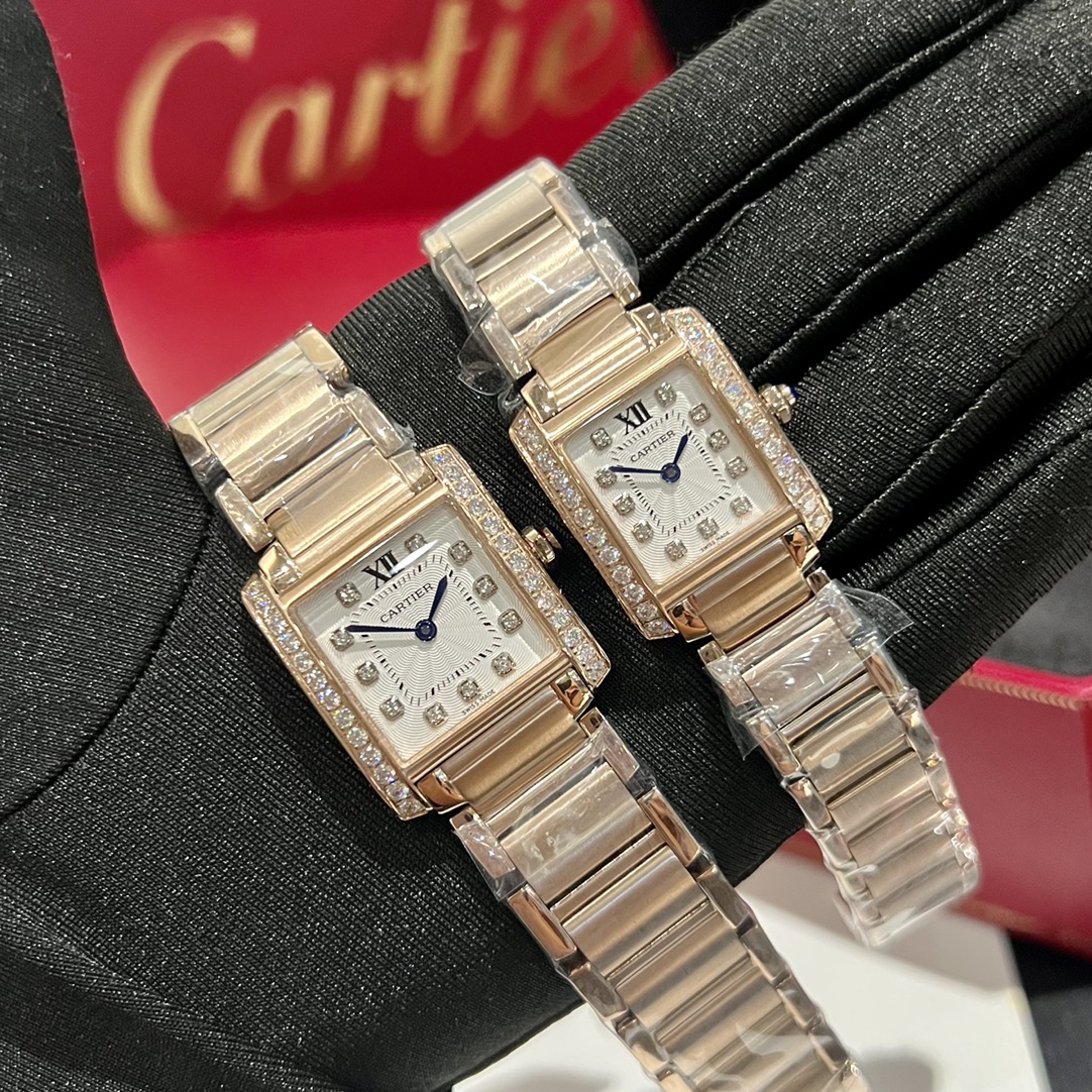 [?? White 260/ Gold 280. Diamonds ?20] Cartier TankFrancaise, Swiss quartz movement, 316L steel case bracelet, tempered crystal, gemstone round crown, medium: 27mm wide 32mm small: 21.2mm wide 25.7mm long